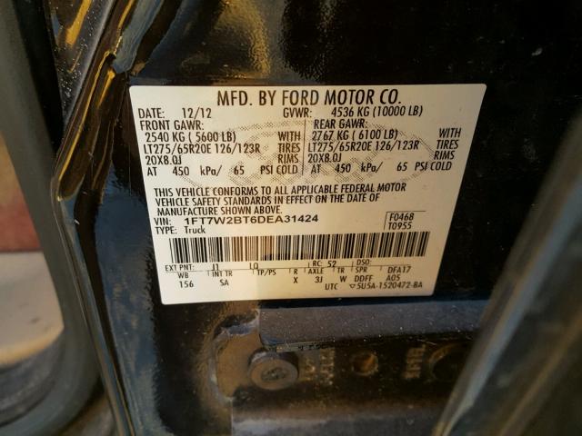 1FT7W2BT6DEA31424 - 2013 FORD F250 SUPER BLACK photo 10