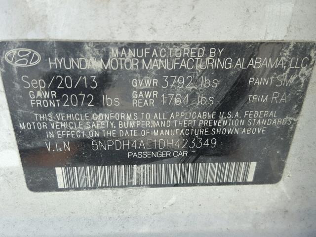 5NPDH4AE1DH423349 - 2013 HYUNDAI ELANTRA GL SILVER photo 10