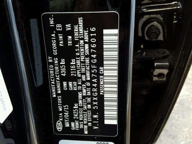 5XXGR4A75FG476016 - 2015 KIA OPTIMA SX BLACK photo 10