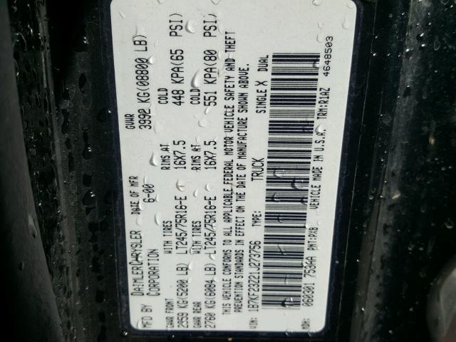 1B7KF23Z21J273756 - 2001 DODGE RAM 2500 BLACK photo 10