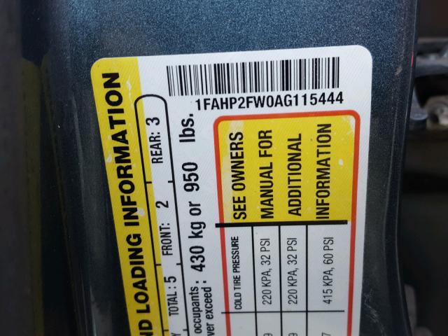 1FAHP2FW0AG115444 - 2010 FORD TAURUS LIM BLUE photo 10