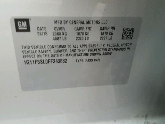 1G11F5SL0FF343882 - 2015 CHEVROLET MALIBU LTZ 银色 照片 10