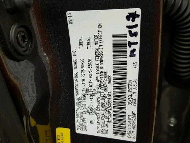 5TFAW5F12GX501103 - 2016 TOYOTA TUNDRA CRE GRAY photo 10