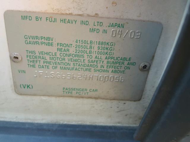 JF1SG63624H700056 - 2004 SUBARU FORESTER 2 WHITE photo 10