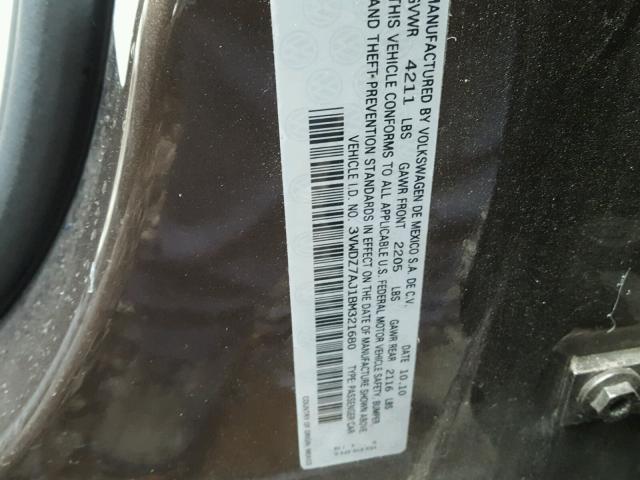 3VWDZ7AJ1BM321680 - 2011 VOLKSWAGEN JETTA SE 棕色 照片 10