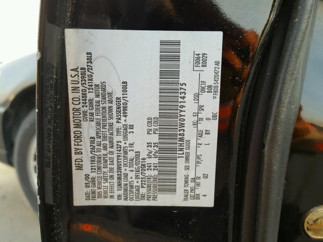 1LNHM83W0YY914375 - 2000 LINCOLN TOWN CAR C BLACK photo 10