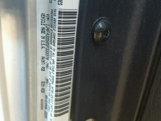 1J4FA39S05P333370 - 2005 JEEP WRANGLER X SILVER photo 10