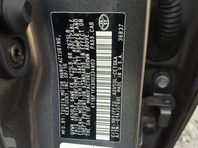 4T1BF1FKXHU334803 - 2017 TOYOTA CAMRY LE GRAY photo 10