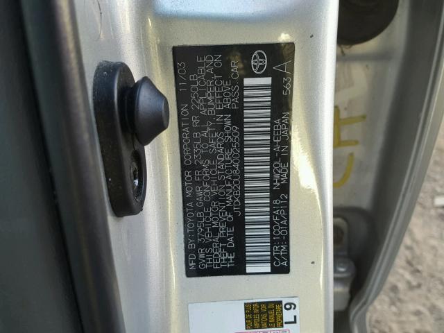 JTDKB20U840025509 - 2004 TOYOTA PRIUS SILVER photo 10