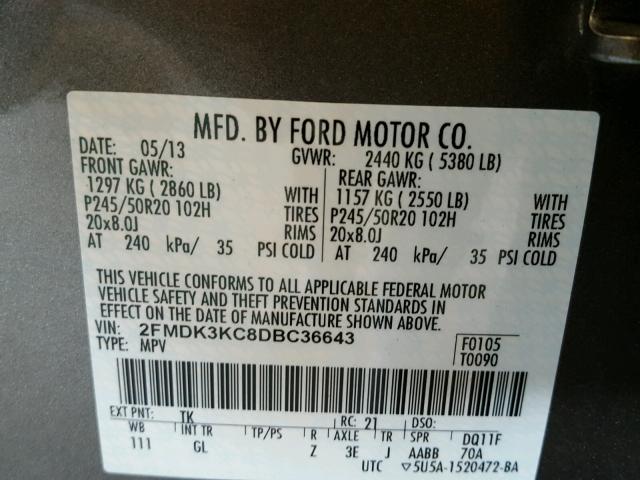 2FMDK3KC8DBC36643 - 2013 FORD EDGE LIMIT BROWN photo 10