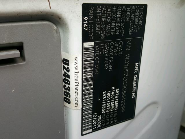 WDYPE7CC3C5642299 - 2012 FREIGHTLINER SPRINTER 2 WHITE photo 10