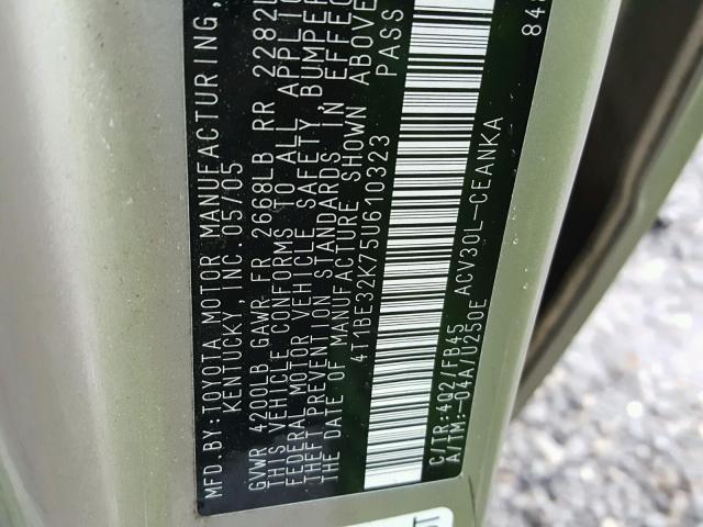 4T1BE32K75U610323 - 2005 TOYOTA CAMRY LE 米色 照片 10