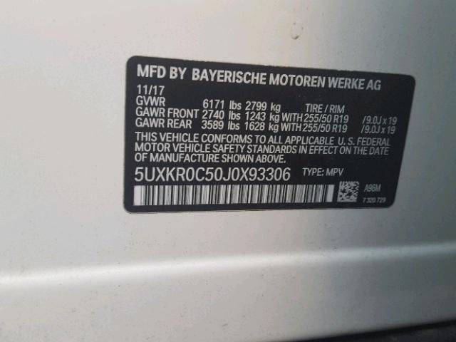 5UXKR0C50J0X93306 - 2018 BMW X5 XDRIVE3 Ağ foto 10