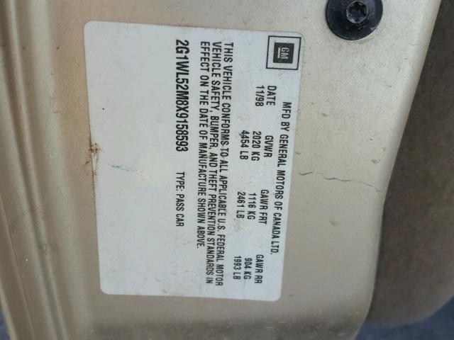 2G1WL52M8X9158593 - 1999 CHEVROLET LUMINA BAS ოქროსფერი ფოტო 10