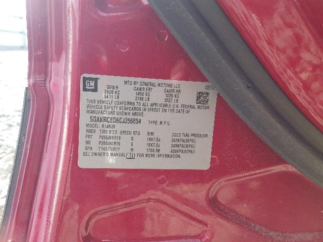 5GAKRCED6CJ256834 - 2012 BUICK ENCLAVE RED photo 10