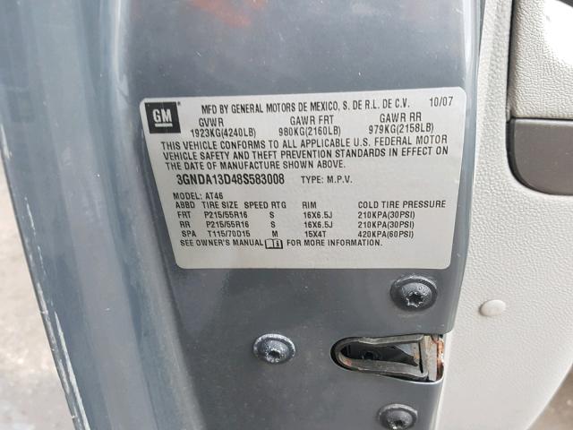 3GNDA13D48S583008 - 2008 CHEVROLET HHR LS ნაცრისფერი ფოტო 10