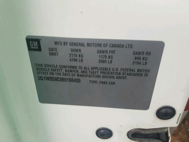 2G1WD58C089168435 - 2008 CHEVROLET IMPALA SUP მწვანე ფოტო 10