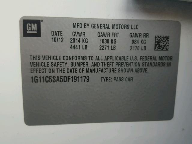 1G11C5SA5DF191179 - 2013 CHEVROLET MALIBU 1LT 白色 照片 10