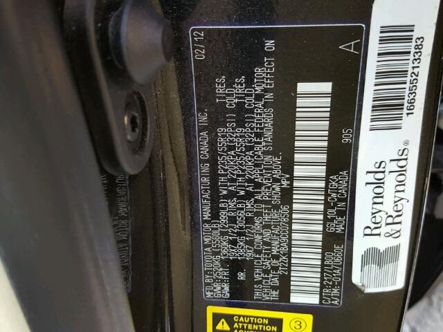 2T2ZK1BA9CC078506 - 2012 LEXUS RX 350 BLACK photo 10