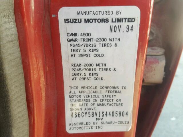 4S6CY58V1S4405804 - 1995 HONDA PASSPORT E 红色 照片 10