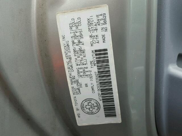 4T3ZF19C63U536427 - 2003 TOYOTA SIENNA CE GRAY photo 10