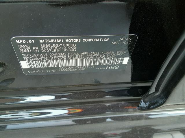 JA32U2FU7HU011096 - 2017 MITSUBISHI LANCER ES BLACK photo 10