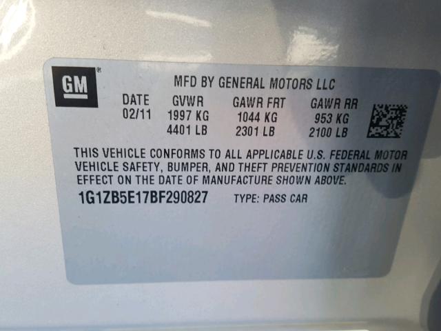 1G1ZB5E17BF290827 - 2011 CHEVROLET MALIBU LS ბეჟი ფოტო 10