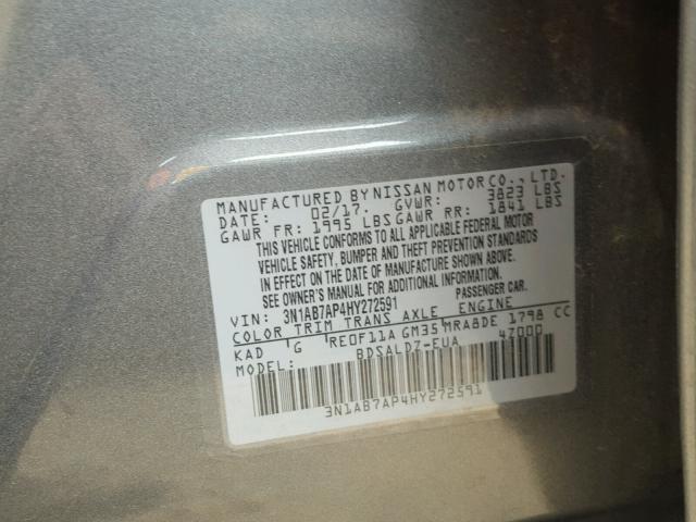 3N1AB7AP4HY272591 - 2017 NISSAN SENTRA S GRAY photo 10