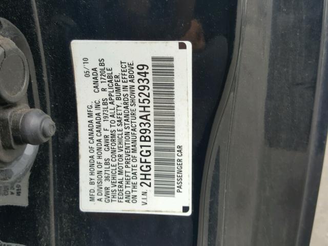 2HGFG1B93AH529349 - 2010 HONDA CIVIC EXL 黑色 照片 10