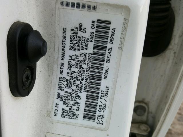 1NXBU40E19Z073220 - 2009 TOYOTA COROLLA BA WHITE photo 10