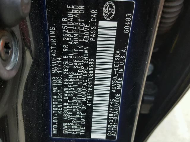 4T1BF1FK1FU889586 - 2015 TOYOTA CAMRY LE შავი ფოტო 10