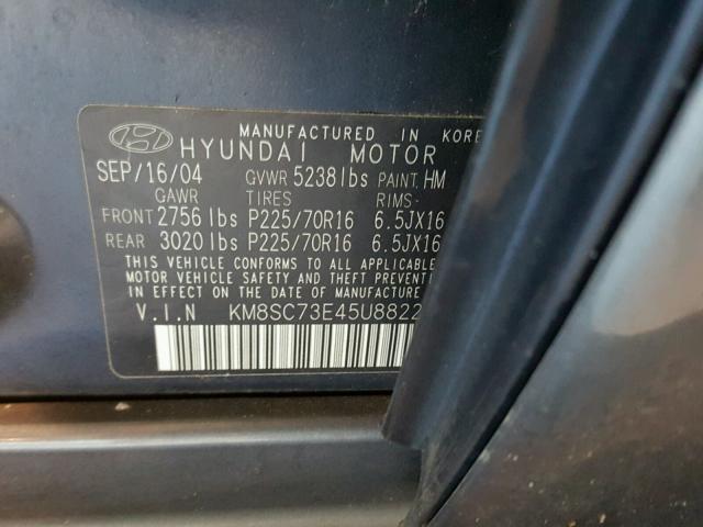 KM8SC73E45U882298 - 2005 HYUNDAI SANTA FE G BLUE photo 10