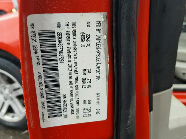 2B3KA43G77H627291 - 2007 DODGE CHARGER SE RED photo 10