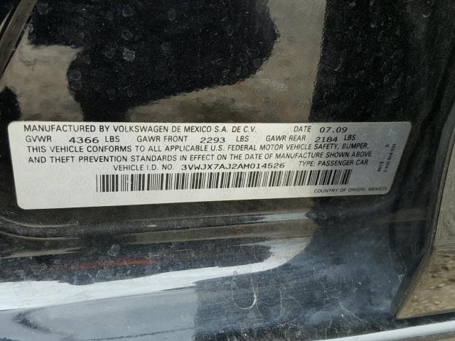 3VWJX7AJ2AM014526 - 2010 VOLKSWAGEN JETTA S BLACK photo 10