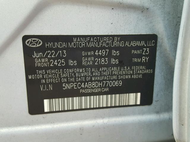 5NPEC4AB8DH770069 - 2013 HYUNDAI SONATA SE BLUE photo 10