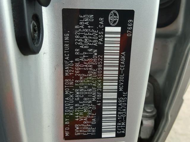 4T1BF30K45U098522 - 2005 TOYOTA CAMRY LE 银色 照片 10