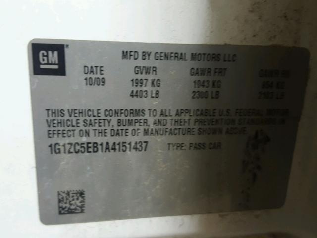 1G1ZC5EB1A4151437 - 2010 CHEVROLET MALIBU 1LT WHITE photo 10