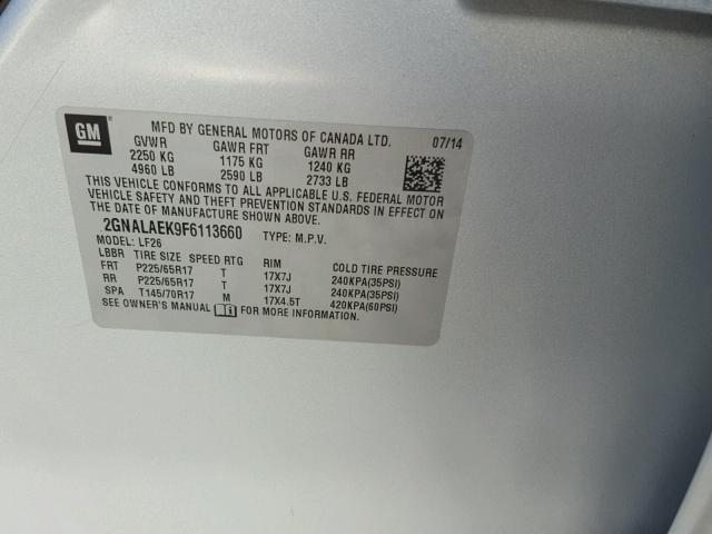 2GNALAEK9F6113660 - 2015 CHEVROLET EQUINOX LS GRAY photo 10