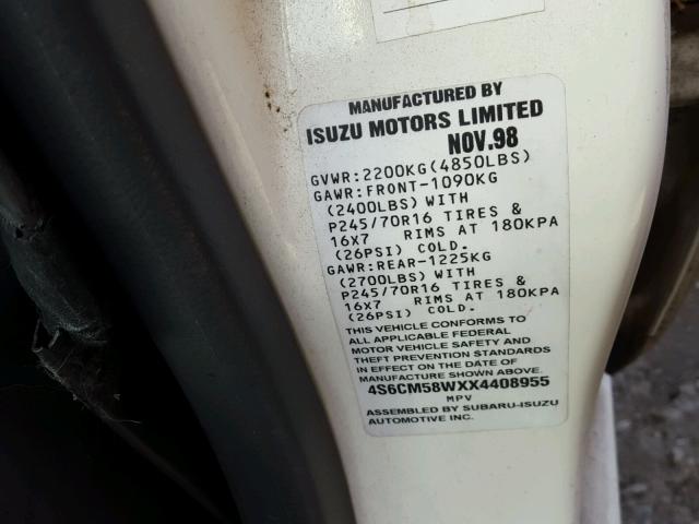 4S6CM58WXX4408955 - 1999 HONDA PASSPORT E 白色 照片 10