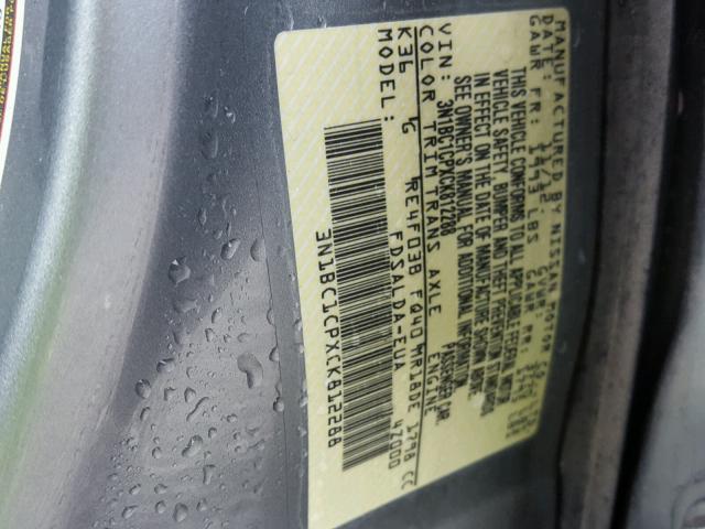 3N1BC1CPXCK812288 - 2012 NISSAN VERSA S GRAY photo 10