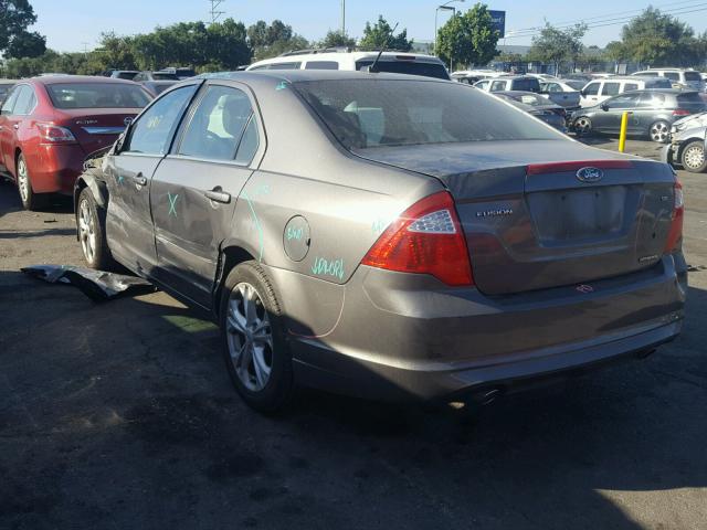 3FAHP0HG0CR164231 - 2012 FORD FUSION SE GRAY photo 3