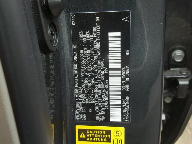 2T2BK1BA0AC049524 - 2010 LEXUS RX 350 BLACK photo 10