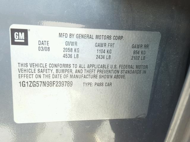 1G1ZG57N98F239789 - 2008 CHEVROLET MALIBU LS GRAY photo 10