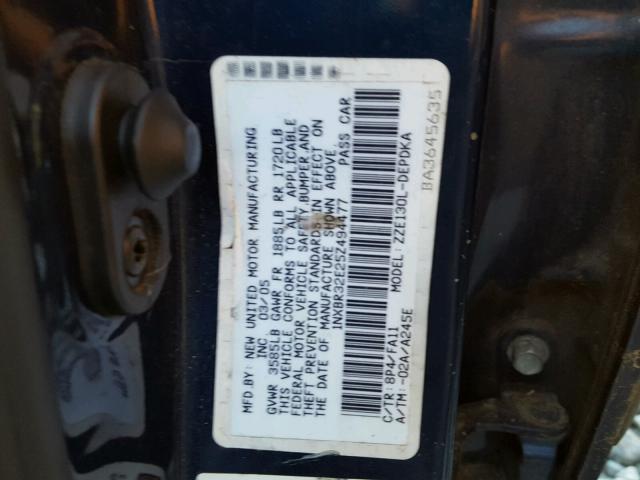 1NXBR32E25Z494477 - 2005 TOYOTA COROLLA BLUE photo 10