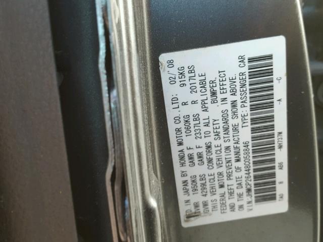 JHMCP26448C058846 - 2008 HONDA ACCORD LXP GRAY photo 10