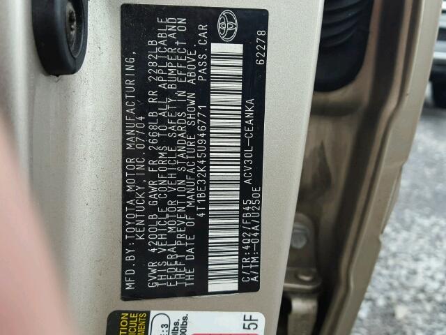 4T1BE32K45U946771 - 2005 TOYOTA CAMRY LE SILVER photo 10