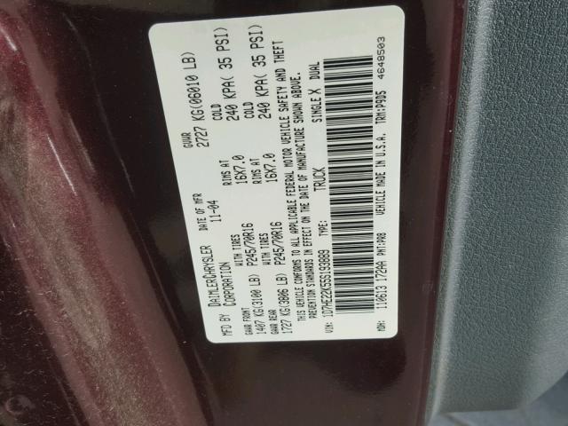 1D7HE22K55S193889 - 2005 DODGE DAKOTA ST MAROON photo 10