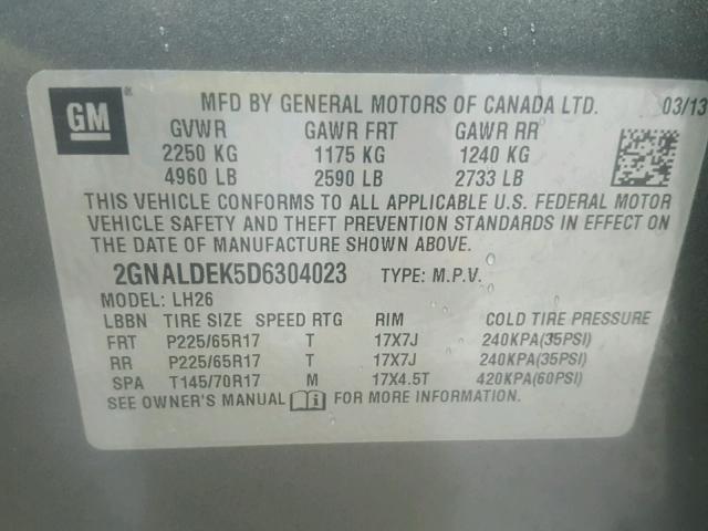 2GNALDEK5D6304023 - 2013 CHEVROLET EQUINOX LT CHARCOAL photo 10