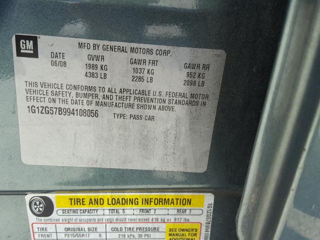 1G1ZG57B994108056 - 2009 CHEVROLET MALIBU LS 绿色 照片 10