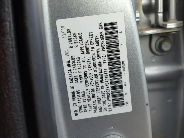 1HGCP2F84BA046477 - 2011 HONDA ACCORD EXL SILVER photo 10